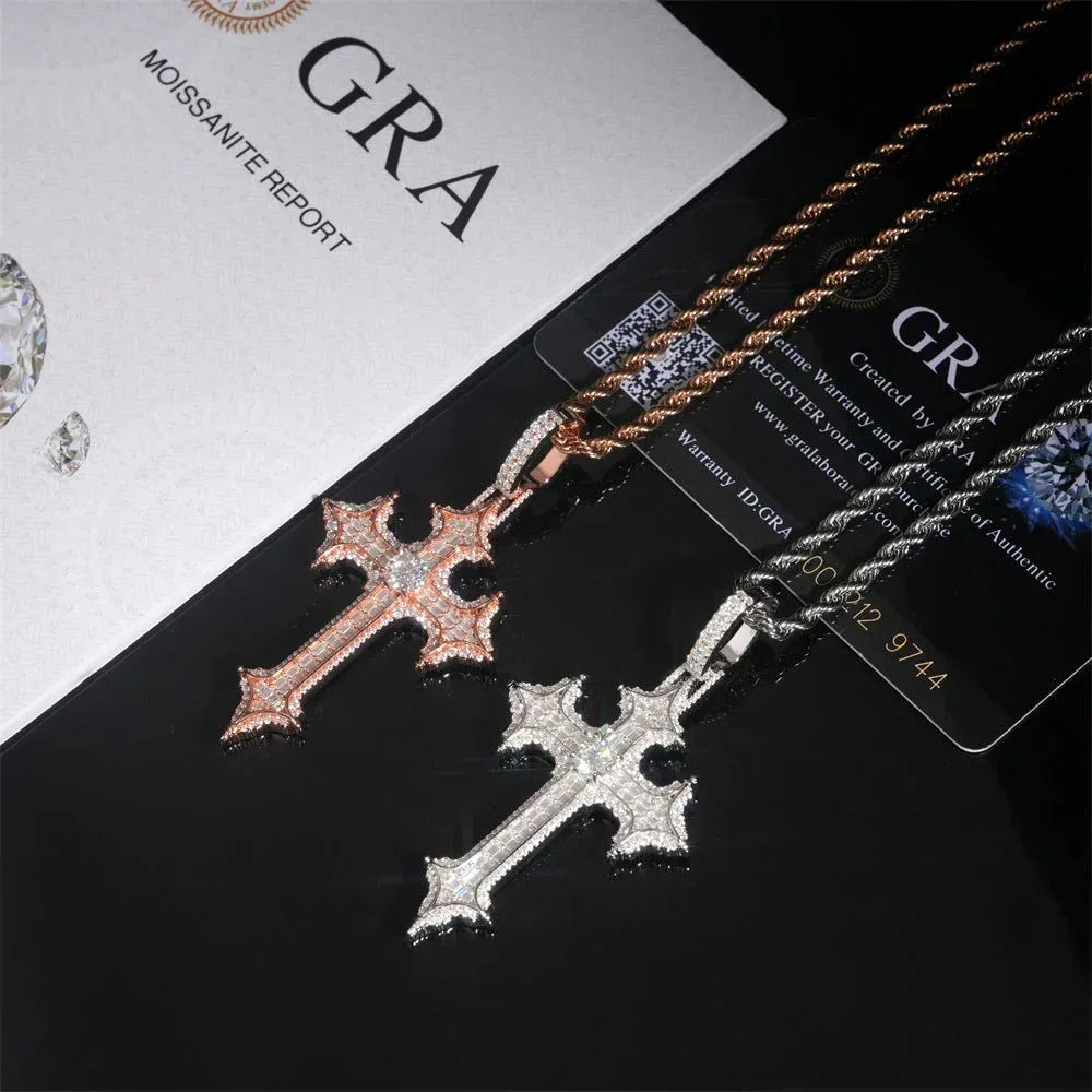New S925 Silver Cross Pendant – Hip-Hop Moissanite Necklace, Trendy Jewelry - CaratixJewelry