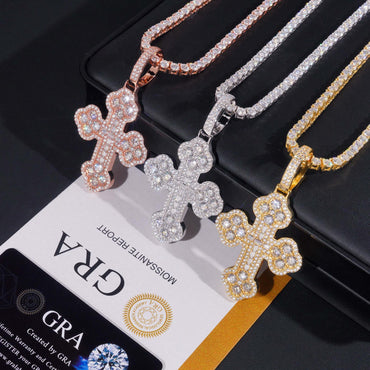 New S925 Silver Moissanite Cross & Four-Leaf Clover Pendant – Hip-Hop Trendy Personalized Jewelry - CaratixJewelry