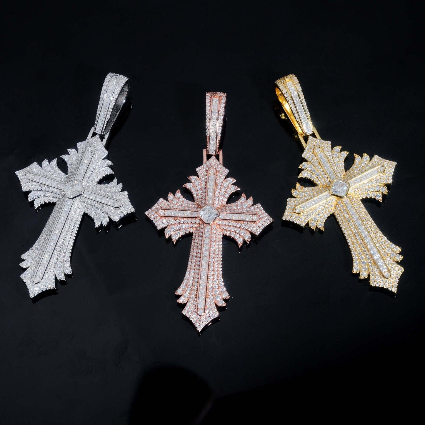New S925 Silver Moissanite Cross Pendant – Classic Hip-Hop Style, Unisex Jewelry - CaratixJewelry