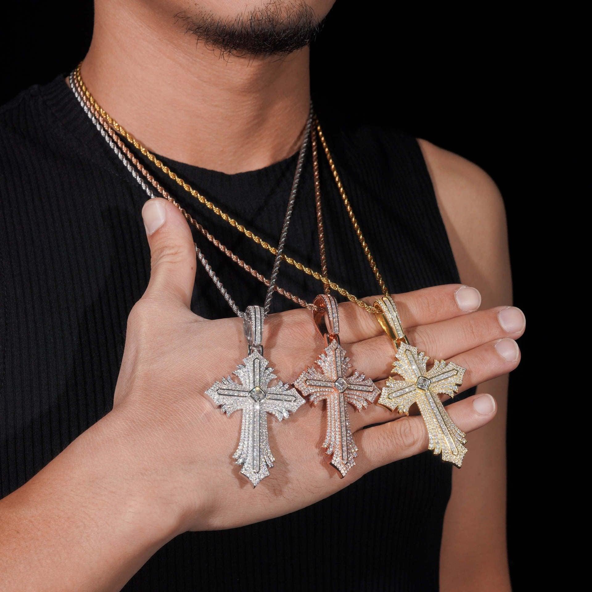 New S925 Silver Moissanite Cross Pendant – Classic Hip-Hop Style, Unisex Jewelry - CaratixJewelry