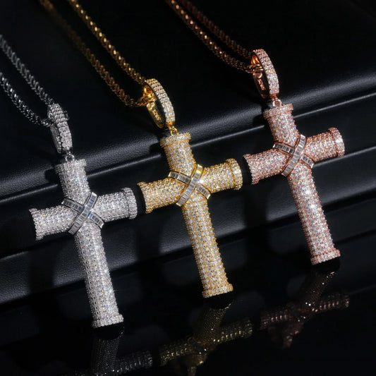 New S925 Silver Moissanite D Color Cross Pendant – Hip-Hop Style, Fits Tennis Chain Necklace - CaratixJewelry