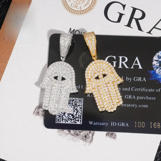 New S925 Silver Moissanite Hand Pendant – Hip-Hop Style Necklace, Fits Tennis Chain - CaratixJewelry