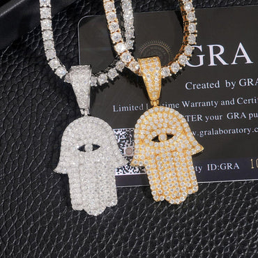 New S925 Silver Moissanite Hand Pendant – Hip-Hop Style Necklace, Fits Tennis Chain - CaratixJewelry