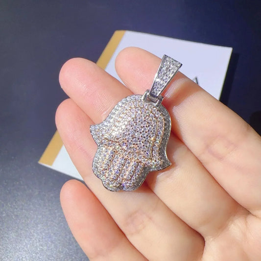 New S925 Silver Moissanite Hand Pendant Necklace – Shiny Hip-Hop Style, Trendy Jewelry - CaratixJewelry