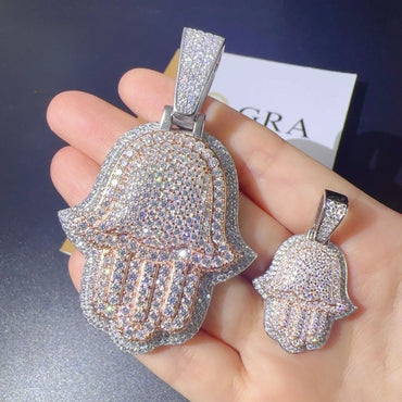 New S925 Silver Moissanite Hand Pendant Necklace – Shiny Hip-Hop Style, Trendy Jewelry - CaratixJewelry