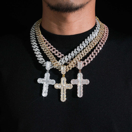 New S925 Silver Rectangular Moissanite Cross Pendant – Hip-Hop Trendy Men’s Jewelry - CaratixJewelry