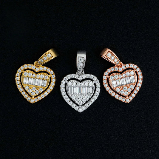 New Unisex Heart Hip-Hop Pendant – S925 Silver Moissanite Necklace - CaratixJewelry