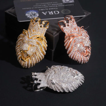 New Unisex Lion Head Hip-Hop Pendant – S925 Silver Moissanite, Fits 8MM Cuban Chain Necklace - CaratixJewelry