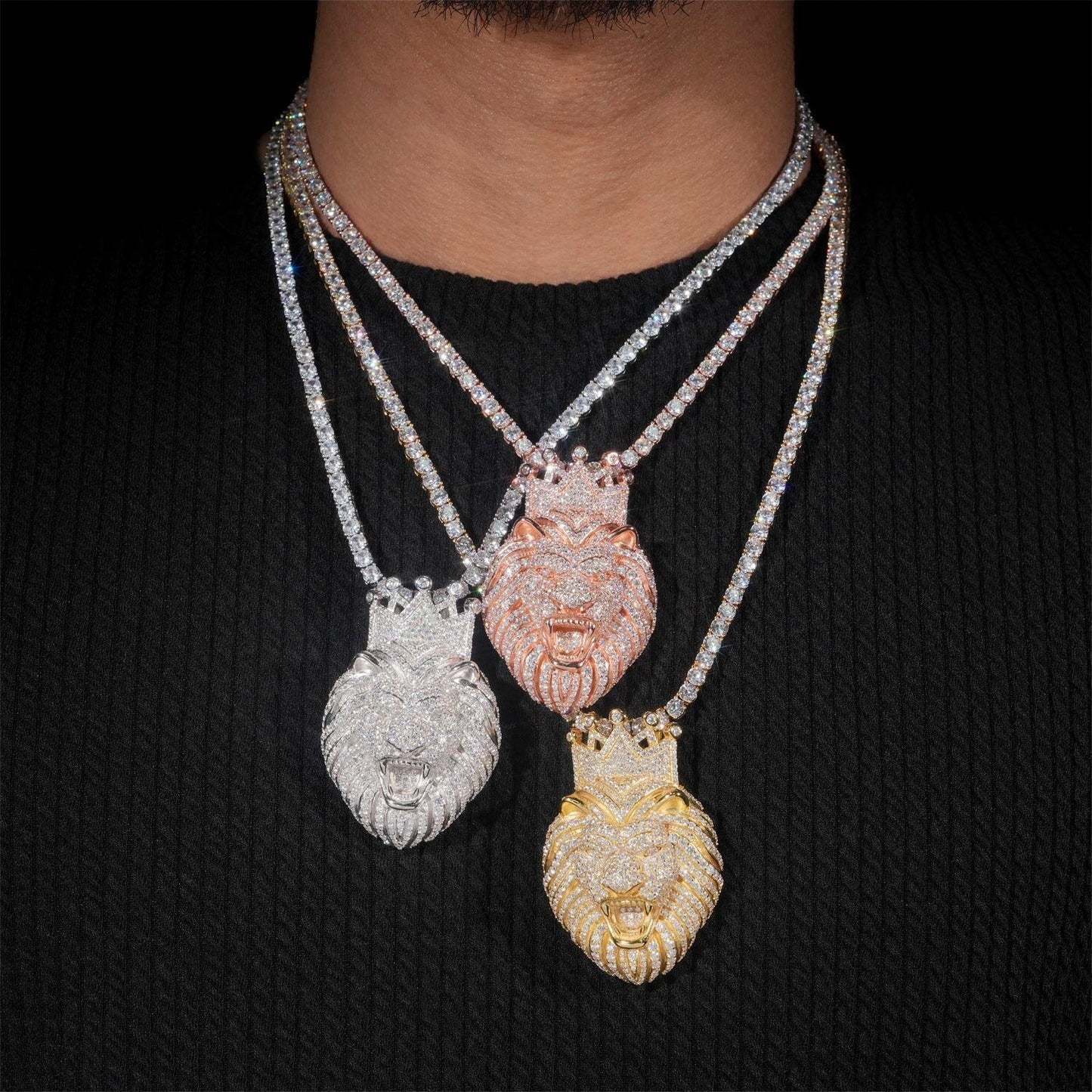 New Unisex Lion Head Hip-Hop Pendant – S925 Silver Moissanite, Fits 8MM Cuban Chain Necklace - CaratixJewelry