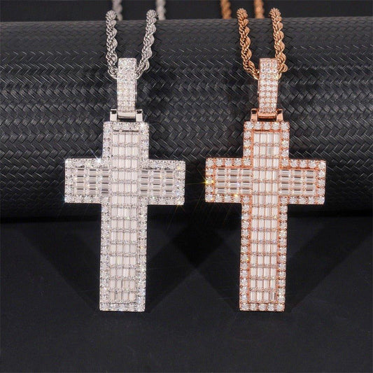 Personalized Cross Pendant – S925 Silver Rectangular Moissanite, Fits 8.0MM Tennis Chain Necklace - CaratixJewelry