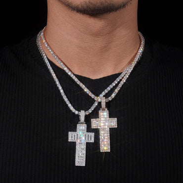 Personalized Cross Pendant – S925 Silver Rectangular Moissanite, Fits 8.0MM Tennis Chain Necklace - CaratixJewelry