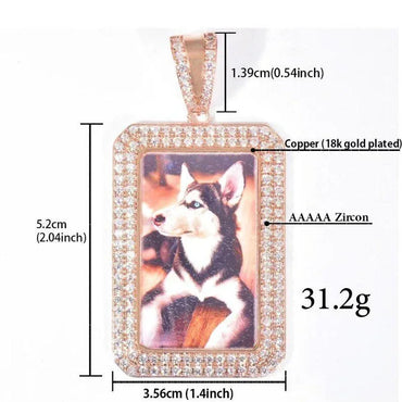 Personalized Dog Tag Photo Frame Pendant Necklace, Custom Hip Hop Iced Out Copper Zircon DIY Picture Jewelry for Men and Women - CaratixJewelry