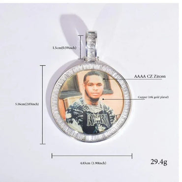 Personalized Round Photo Pendant Necklace, Custom Hip Hop Iced Out Sugar Cube Style Copper Zircon Picture Chain, DIY Fashion Jewelry for Men - CaratixJewelry