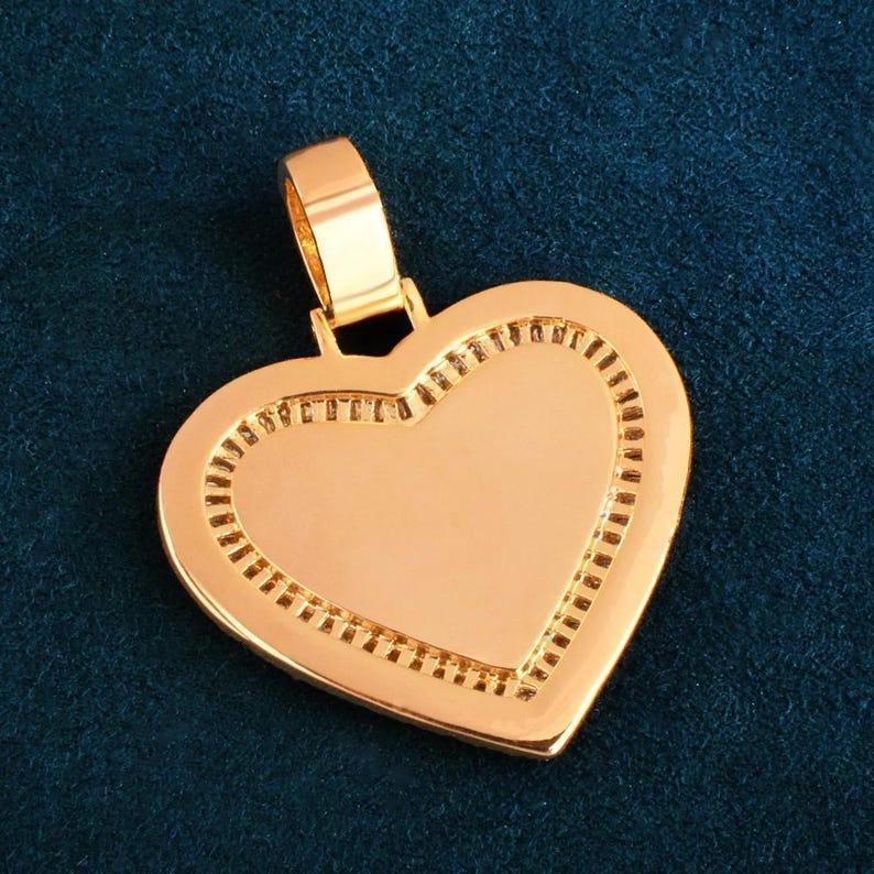Personalized T-Bar Heart Photo Pendant Necklace, Custom Hip Hop Iced Out Copper Zircon Epoxy DIY Picture Jewelry for Couples Men Women - CaratixJewelry