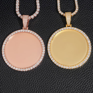 Round Photo Frame Pendant – S925 Silver Moissanite Hip - Hop Pendant, Unisex Design - CaratixJewelry