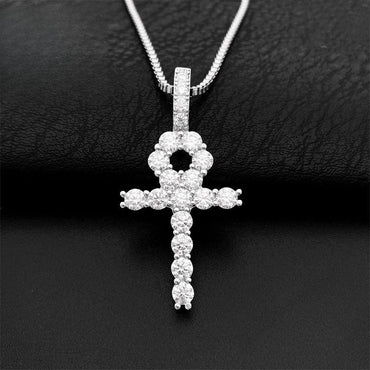 S925 Silver 4MM Moissanite Cross Pendant – Hip-Hop Style Necklace, High-Quality Jewelry - CaratixJewelry