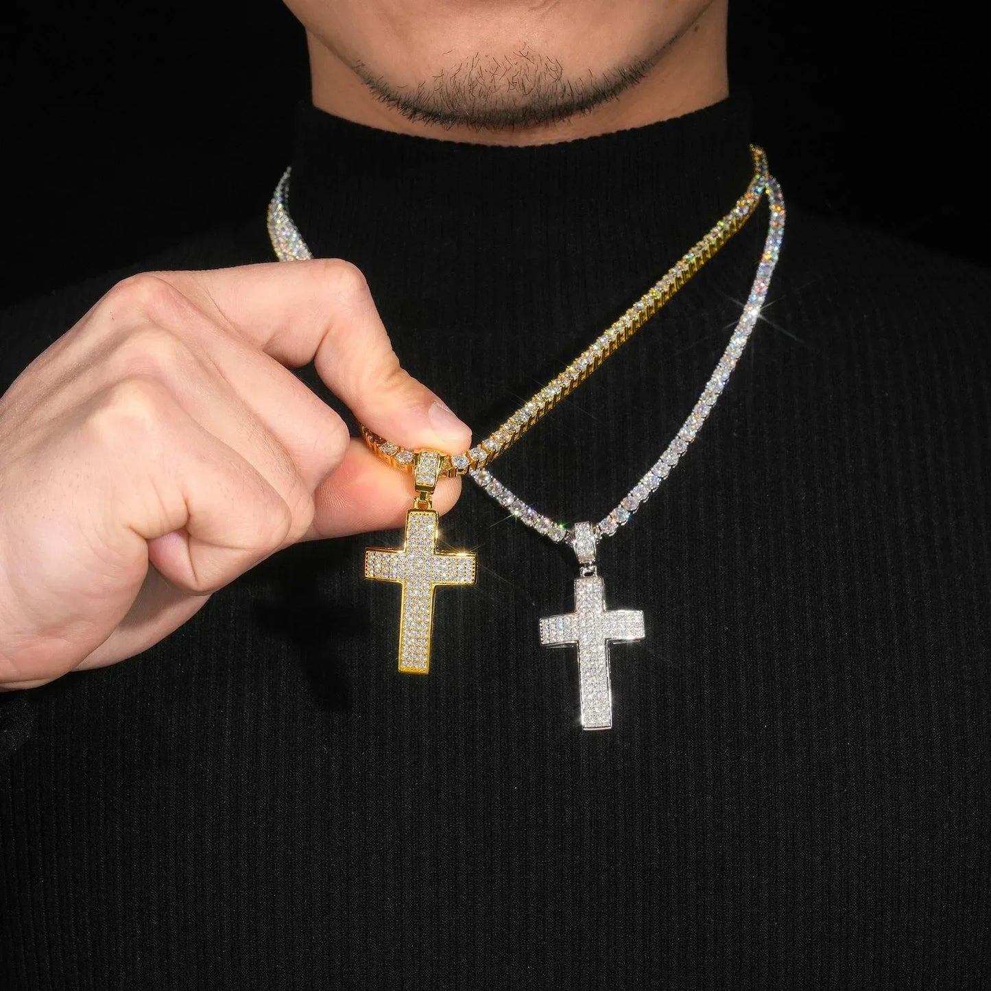 S925 Silver D Color Moissanite Cross Pendant – Hip-Hop Style, Trendy Jewelry - CaratixJewelry