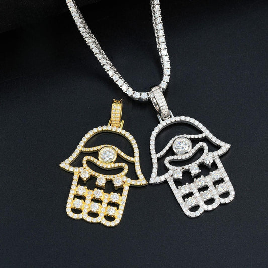 S925 Silver D Color Moissanite Hand Pendant Necklace – Hip-Hop Style, Trendy Jewelry - CaratixJewelry