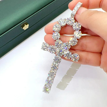 S925 Silver Moissanite Ankh Cross Pendant Necklace – Hip-Hop Key Cross Iced-Out Jewelry - CaratixJewelry