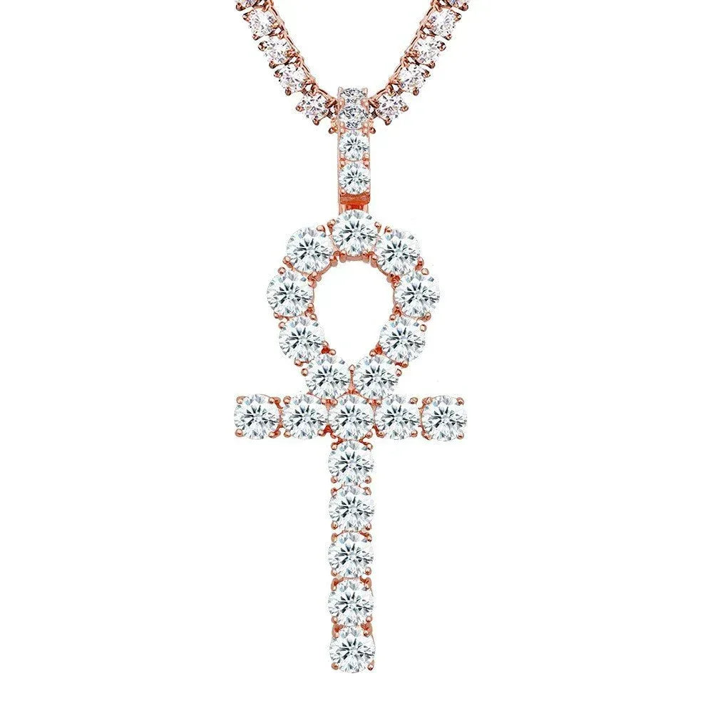 S925 Silver Moissanite Ankh Cross Pendant Necklace – Hip-Hop Key Cross Iced-Out Jewelry - CaratixJewelry