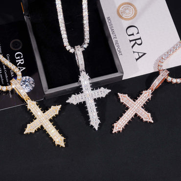 S925 Silver Moissanite Cross Pendant – European & American Hip-Hop Style Jewelry - CaratixJewelry