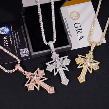 S925 Silver Moissanite Cross Pendant – High-Quality Moissanite Stone, Fits Tennis Chain Necklace - CaratixJewelry