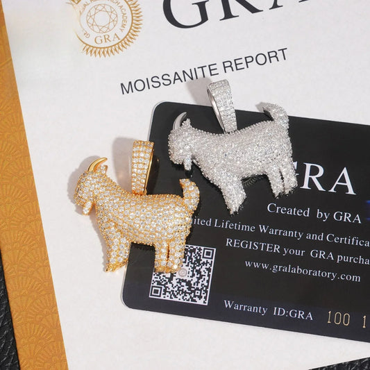 S925 Silver Moissanite Lamb Pendant – Unisex Hip-Hop Style Jewelry, Personalized Necklace - CaratixJewelry