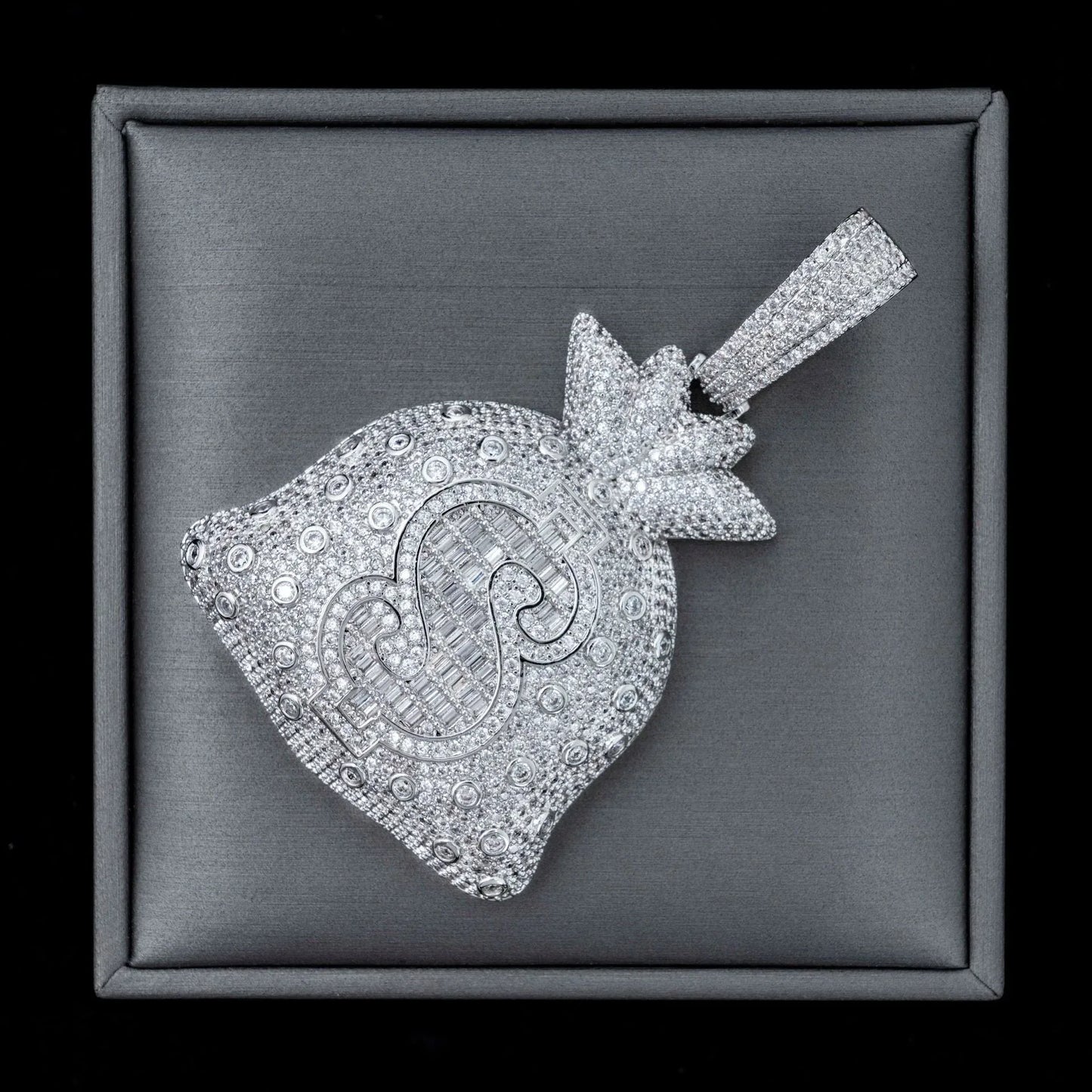 S925 Silver Moissanite Money Bag Pendant – Hip-Hop Style, Fits Cuban & Tennis Chain Necklace - CaratixJewelry