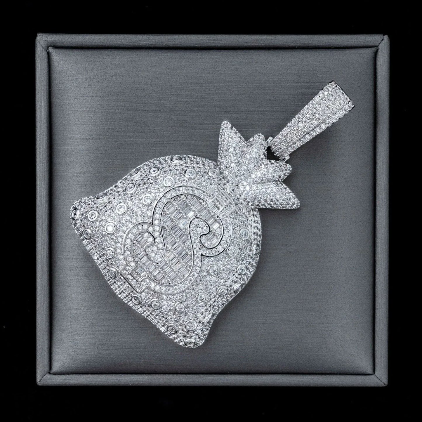 S925 Silver Moissanite Money Bag Pendant – Hip-Hop Style, Fits Cuban & Tennis Chain Necklace - CaratixJewelry