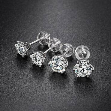 Solid 925 Sterling 6-Claw 0.5/1CT D Color VVS Bling Earrings - CaratixJewelry