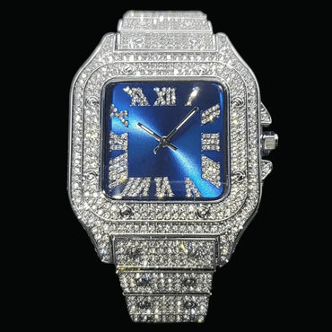 Square Blue Dial VVS Numerals Iced Out Watch – Luxury Hip Hop Timepiece - CaratixJewelry