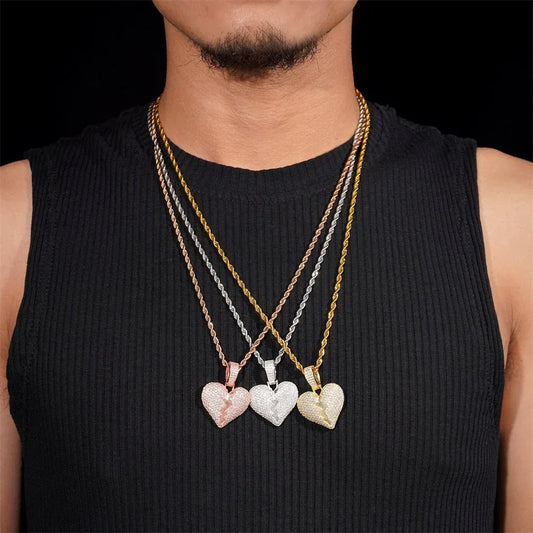 Unisex Heart Hip-Hop Pendant – S925 Silver Moissanite, Fits 5MM Tennis Chain Necklace - CaratixJewelry