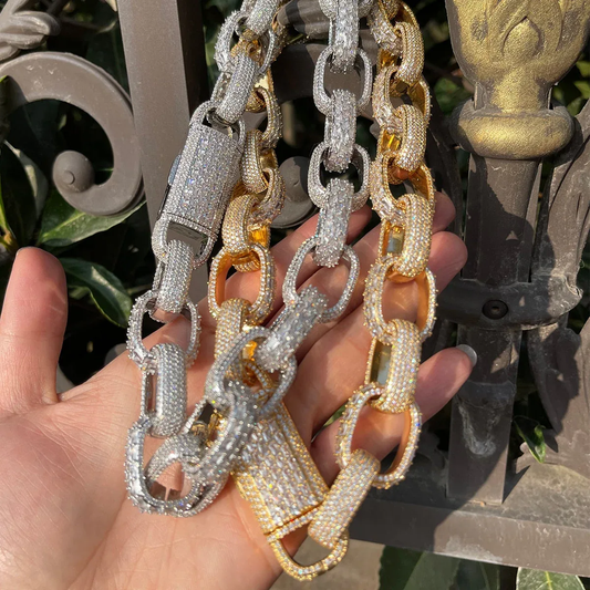 Shine Bright with the 20MM Baguette and Stones Box Link Iced Out Diamond Necklace Chain – Luxury Hip Hop Jewelry for Men & Women - CaratixJewelry