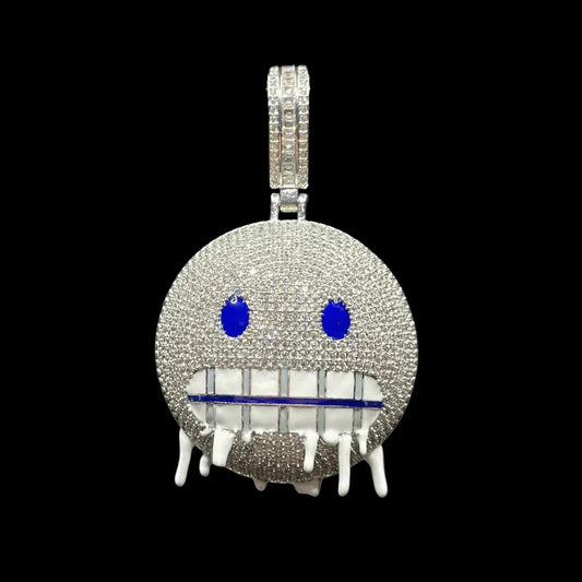 CARATIX iced out pendant necklace considered for visibility between open jacket panels