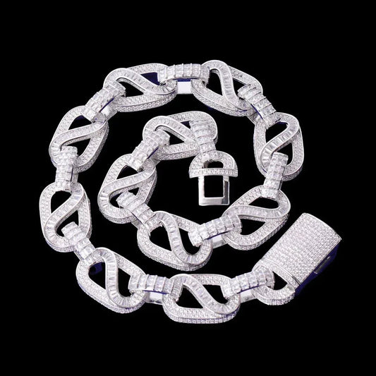 CARATIX baguette infinity link Cuban iced chain shown for comparing link pattern and stated options