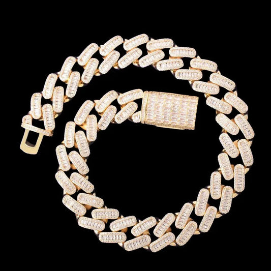 CARATIX Baguette Link Iced Out Chain Necklace for an iced out chain layering guide