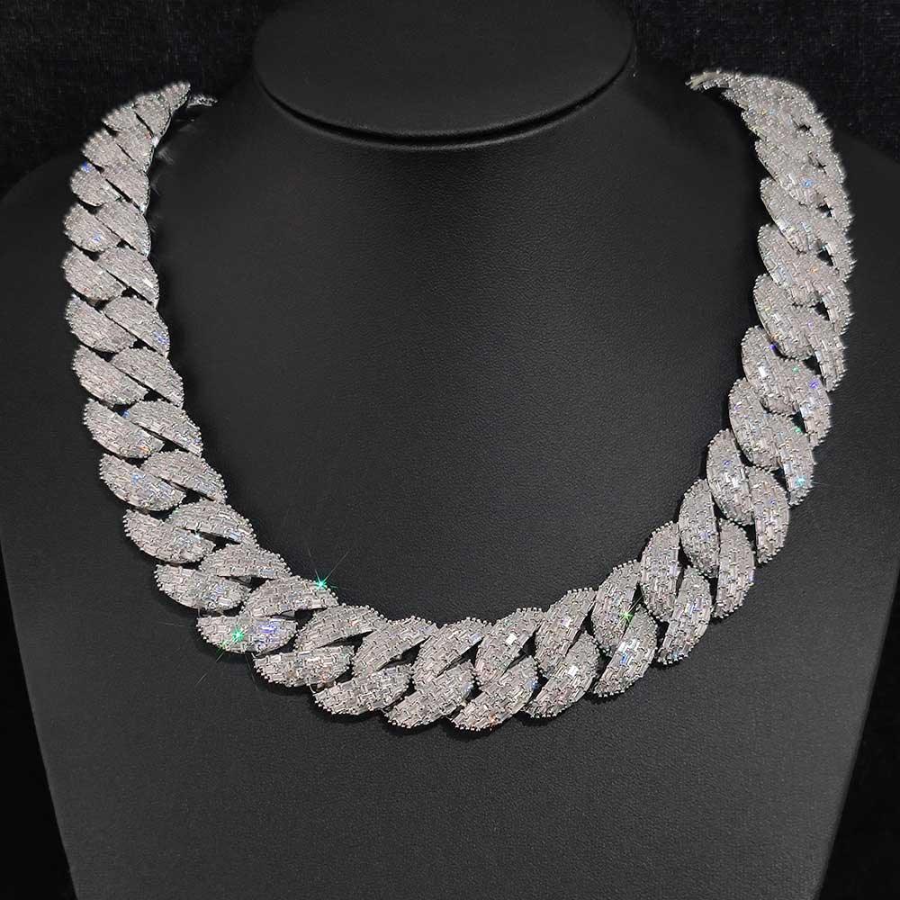Stand Out with the CARÁTIX 24mm 4-Row Rectangle CZ Cuban Link Chain Necklace: Bling Prong Hip Hop Jewelry for Men - CaratixJewelry