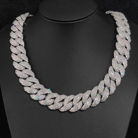 Stand Out with the CARÁTIX 24mm 4-Row Rectangle CZ Cuban Link Chain Necklace: Bling Prong Hip Hop Jewelry for Men - CaratixJewelry