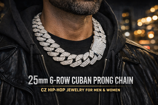 25mm 6-Row Cuban Chain Necklace | CZ Prong Hip-Hop Jewelry – CARÁTIX - CaratixJewelry