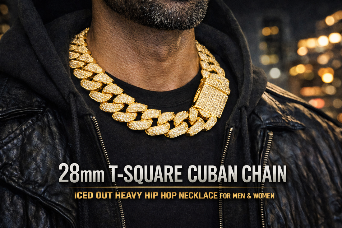 28mm T-Square Cuban Chain | Iced Out Heavy Hip-Hop Necklace for Men & Women – CARÁTIX - CaratixJewelry