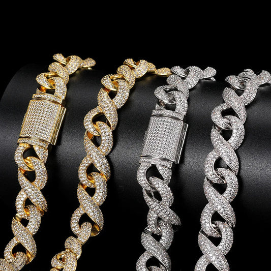 Caratix 15mm Iced Out Figure 8 Cuban Chain Necklace with Zircon - CaratixJewelry
