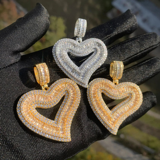 Baguette Heart Pendant Necklace: Iced Out CZ Hip Hop Jewelry for Modern Streetwear