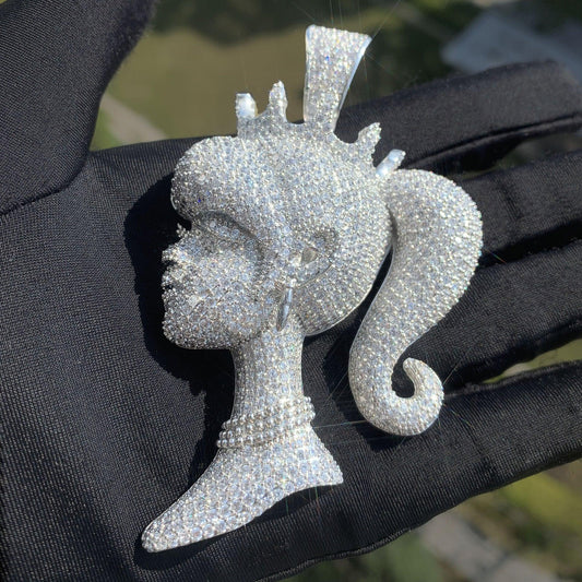 Queen Doll Style Pendant Necklace: Cute Iced Out CZ Hip Hop Jewelry for Streetwear