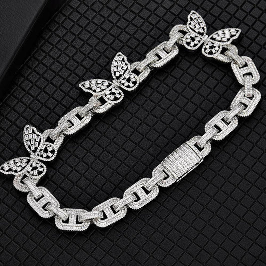 Caratix Butterfly Pig Nose Cuban Chain Zircon Choker Necklace for Women