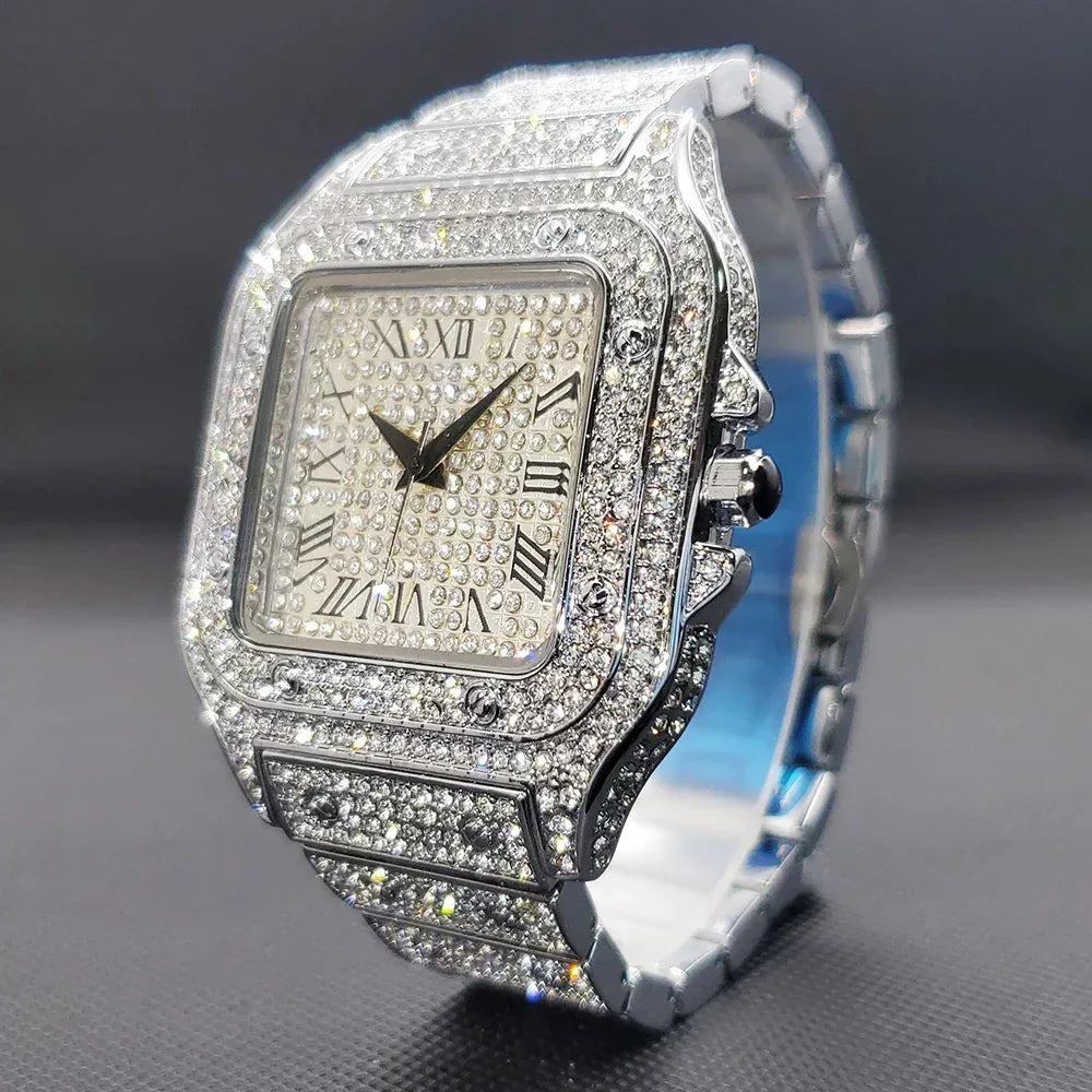 CARATIX square iced out watch shown for reviewing case shape, band, and color options