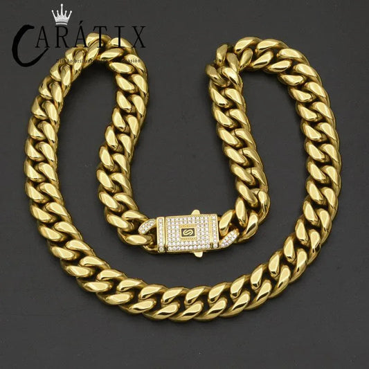 CARÁTIX Double Row Iced Out Cuban Chain Necklace in 8mm, 10mm & 12mm - CaratixJewelry