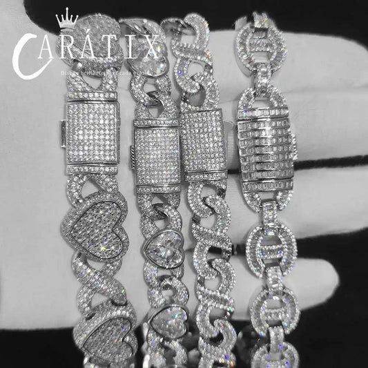 CARÁTIX 15mm 4-Row Cuban Link Chain Necklace with White CZ Prong Detailing - CaratixJewelry