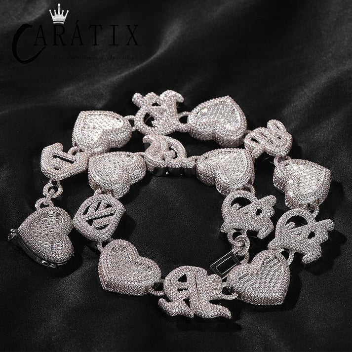 Turn Heads with the CARÁTIX Heart Link Chain: 3A+ CZ Iced Out Heavy Hip Hop Necklace for Men - CaratixJewelry