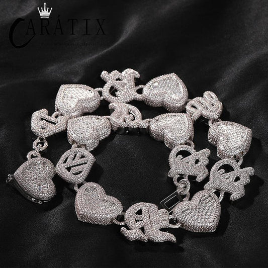 Turn Heads with the CARÁTIX Heart Link Chain: 3A+ CZ Iced Out Heavy Hip Hop Necklace for Men - CaratixJewelry