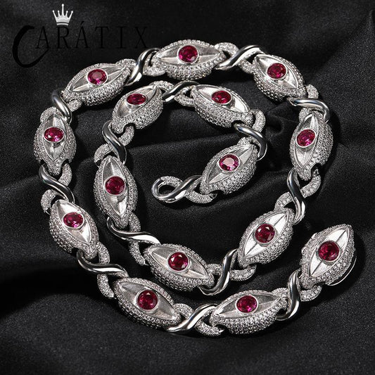 CARÁTIX Red Stone Eyes Thorns Link Chain Necklace with 5A+ CZ Detailing - CaratixJewelry